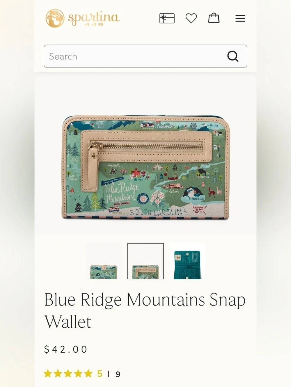 Spartina 449 Greetings From Collection - SC/NC Blue Ridge Mountains Snap Wallet